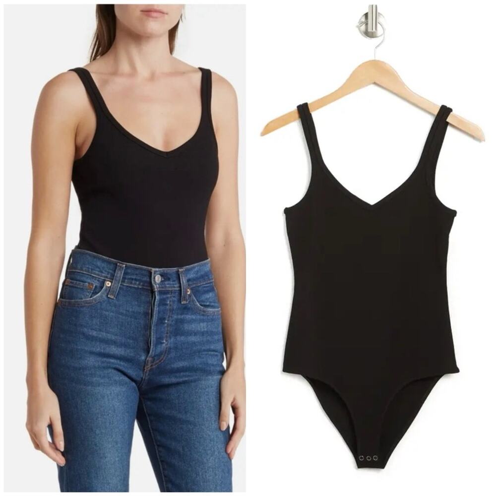 rag & bone Daisy V-Neck Bodysuit Black